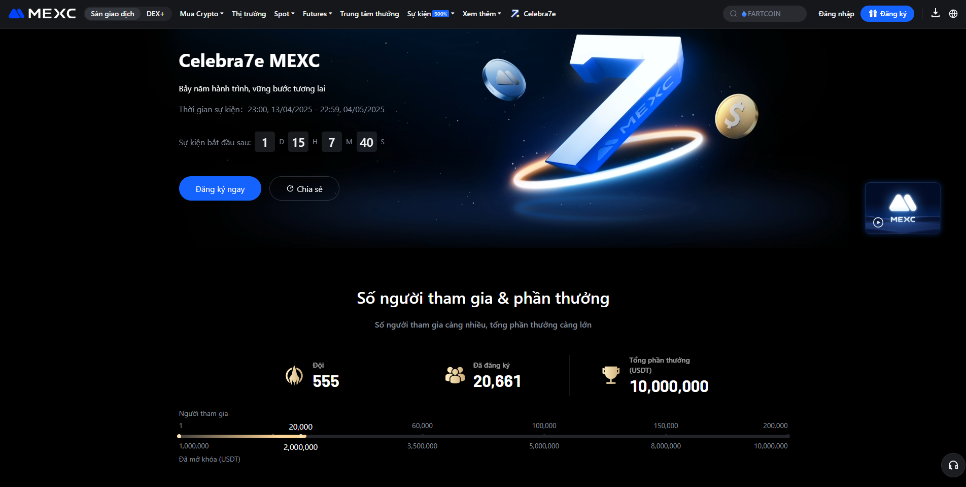 Giao diện trang chủ MEXC 2025 với cặp giao dịch BTCUSDT và biểu đồ giá crypto